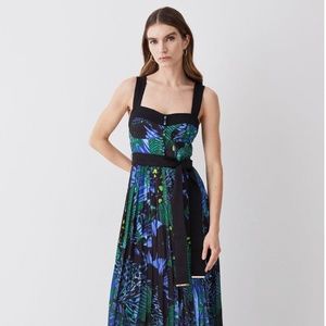 Karen Millen Top Stitch Pleated Butterfly Detail Woven Dress